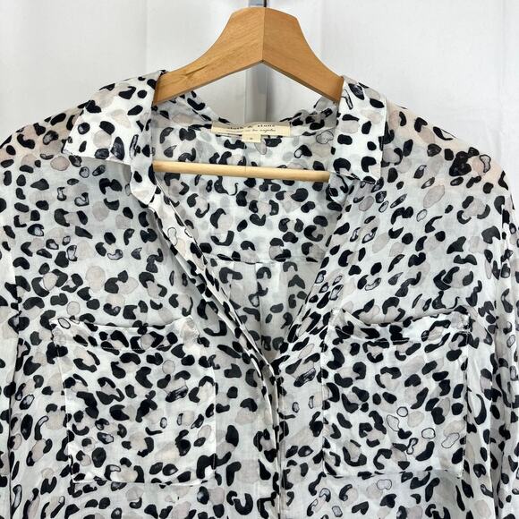 CLOTH & STONE Anthropologie Animal Print High Low Button Up Shirt White Gray S - Picture 4 of 10